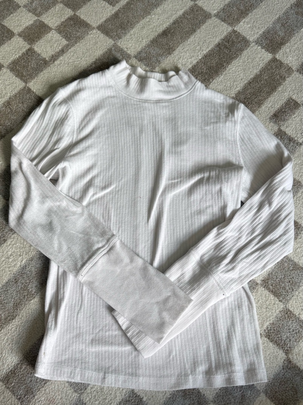 Ribbed White Mock-Neck Long Sleeve Tee